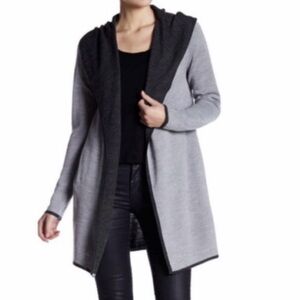 BNCI Blanc Noir Two-Tone Hooded Gray Wool Blend Cardigan